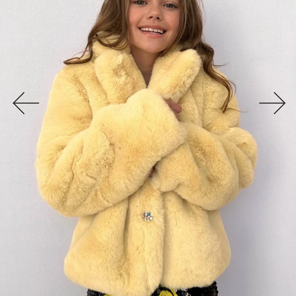 Lola + the Boys Little Miss Sunshine Yellow Faux Fur Girls Jacket